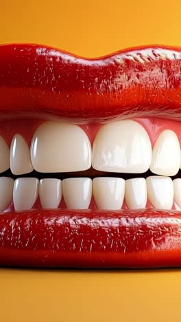 red chili pepper with a grin. a large red chili pepper forms a mouth displaying bright white teeth against a vibrant yellow background.