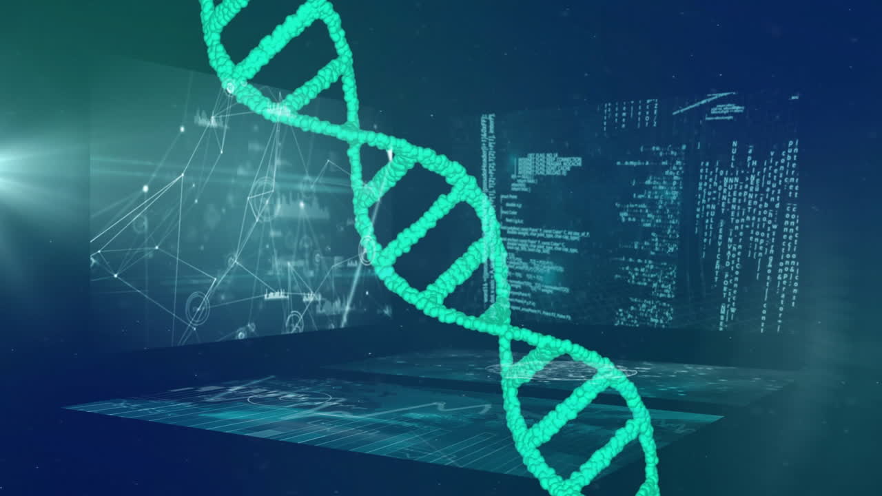 Animation of digital data processing over dna strand