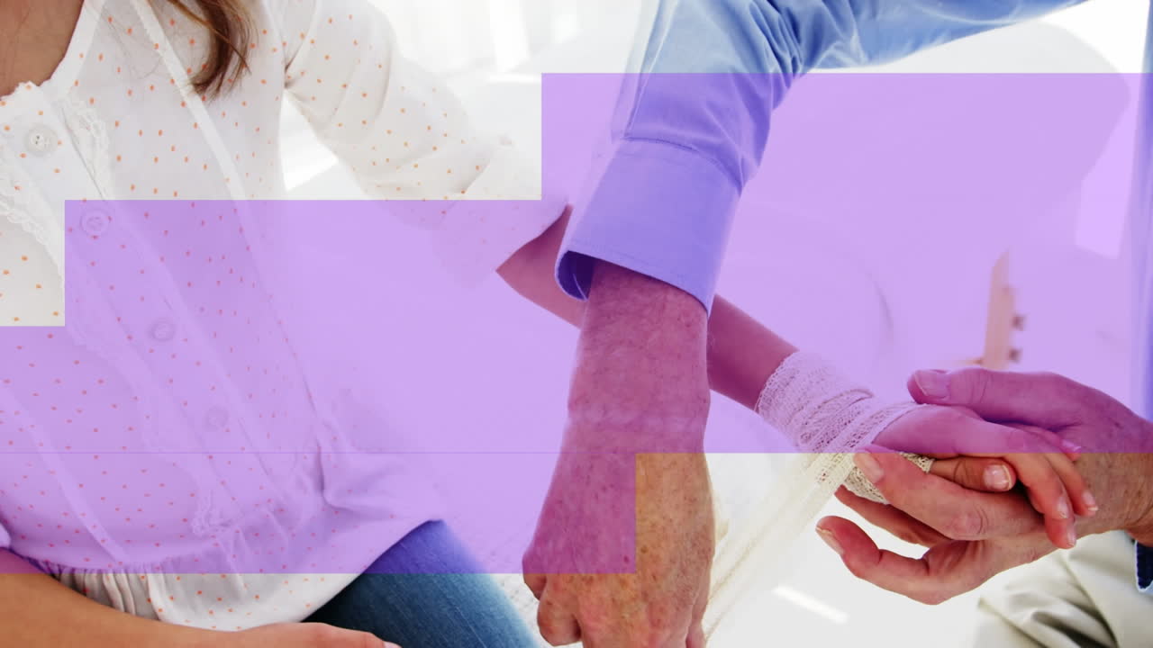 animación de formas sobre el médico caucásico con el paciente.