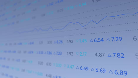 animation of financial data and graphs over blue background