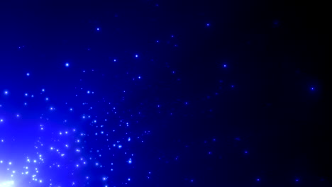 flying random blue stars and space dust in black galaxy