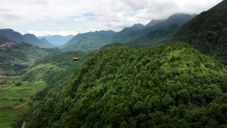 cable car of sun world fansipan legend, sapa, hoang lien mountain range, vietnam. aerial lateral view