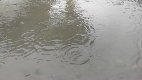 Cámara-Lenta-De-Gotas-De-Lluvia-Cayendo-En-Un-Charco-De-Barro