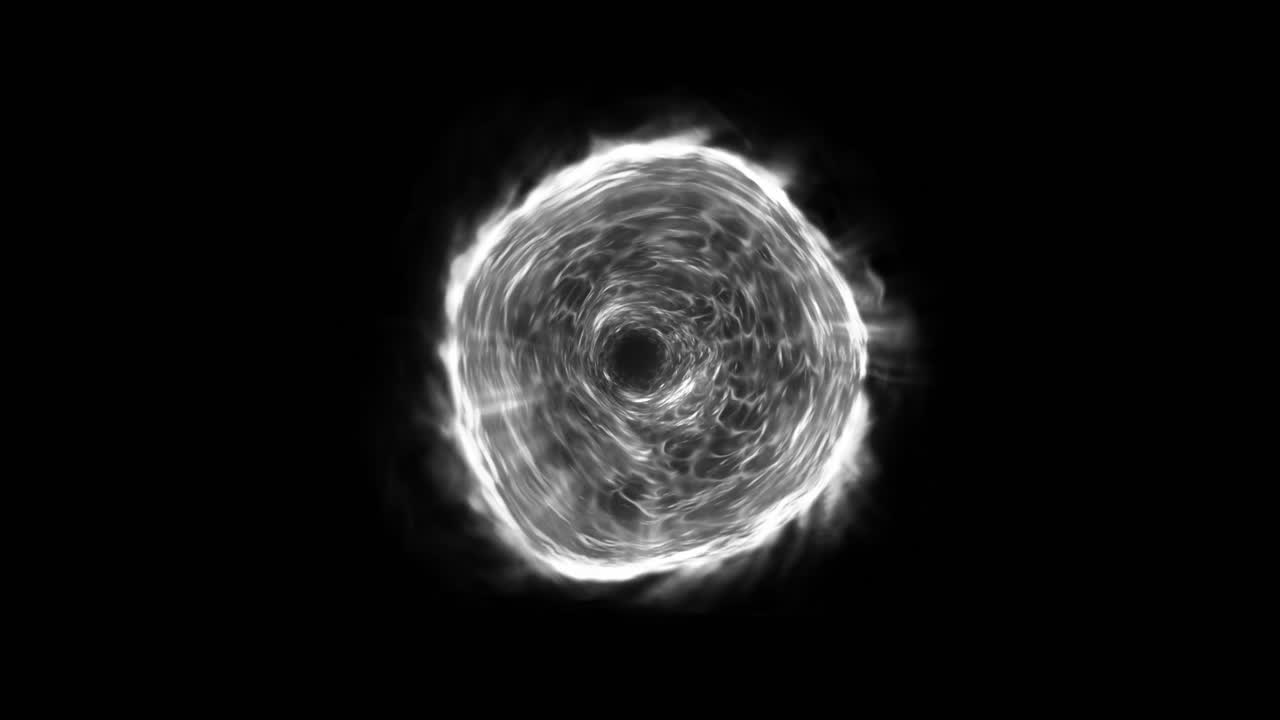 Swirling portal of white smoke and energy contracts and expands. Seamlessly looping animation ideal for fantasy, sci-fi, or abstract effects