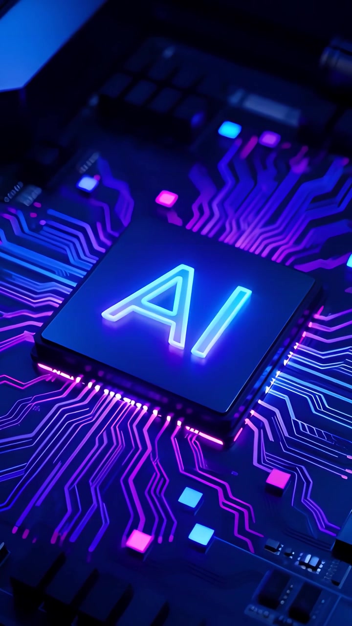Sfondo Tecnologico Futuristico con Scheda Madre e Chip AI 4K