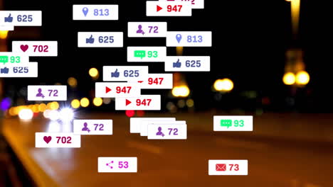 animación de iconos y procesamiento de datos fuera de enfoque de la ciudad
