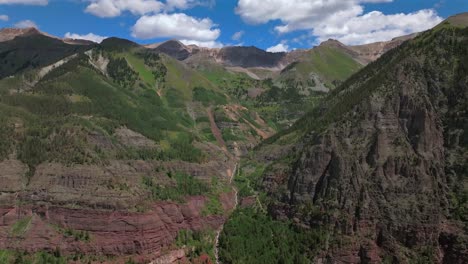 Yankee Boy Basin Colorado Black Bear Pass Road dirt road 4wd hiking blue sky cliffside valley aerial drone Ouray Ridgway Telluride summer Box Canyon Bridal Veil Falls Aspen Forest forward pan up
