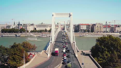 view over the 'elizabeth bridge' crossing the danube river in budapest, hungary