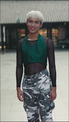 stylish person in camouflage pants