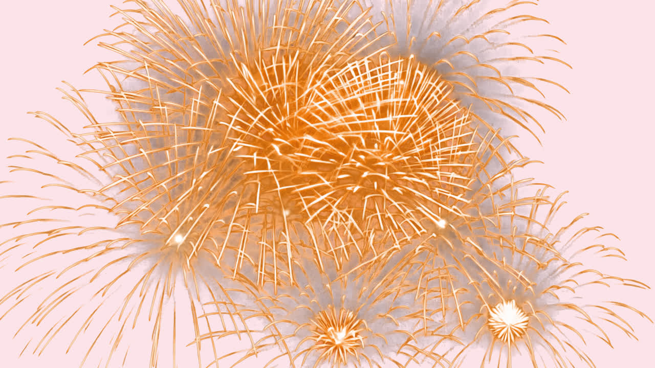 Vibrant fireworks illuminate night animated overlay, transparent 4K video, alpha channel, ProRes