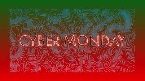animation of text, cyber monday, over contour lines on red background