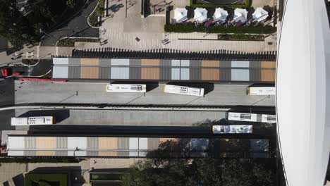 buses enter and exit the south east busway and terminal located in the heart of the brisbane city central business district. aerial view