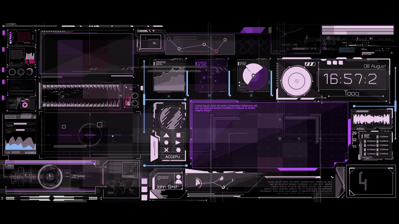 Futuristic HUD Interface with Animated Data and Graphs