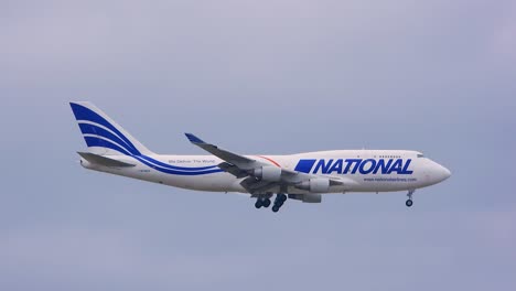 national airlines boeing 747-400f cargo plane landing