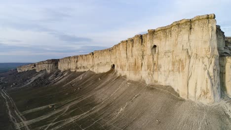 aerial view of a dramatic white cliff face