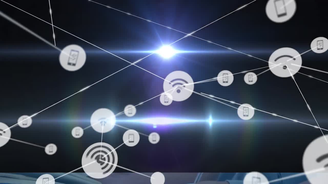 보라색 배경에 아이콘으로 연결 네트워크의 애니메이션