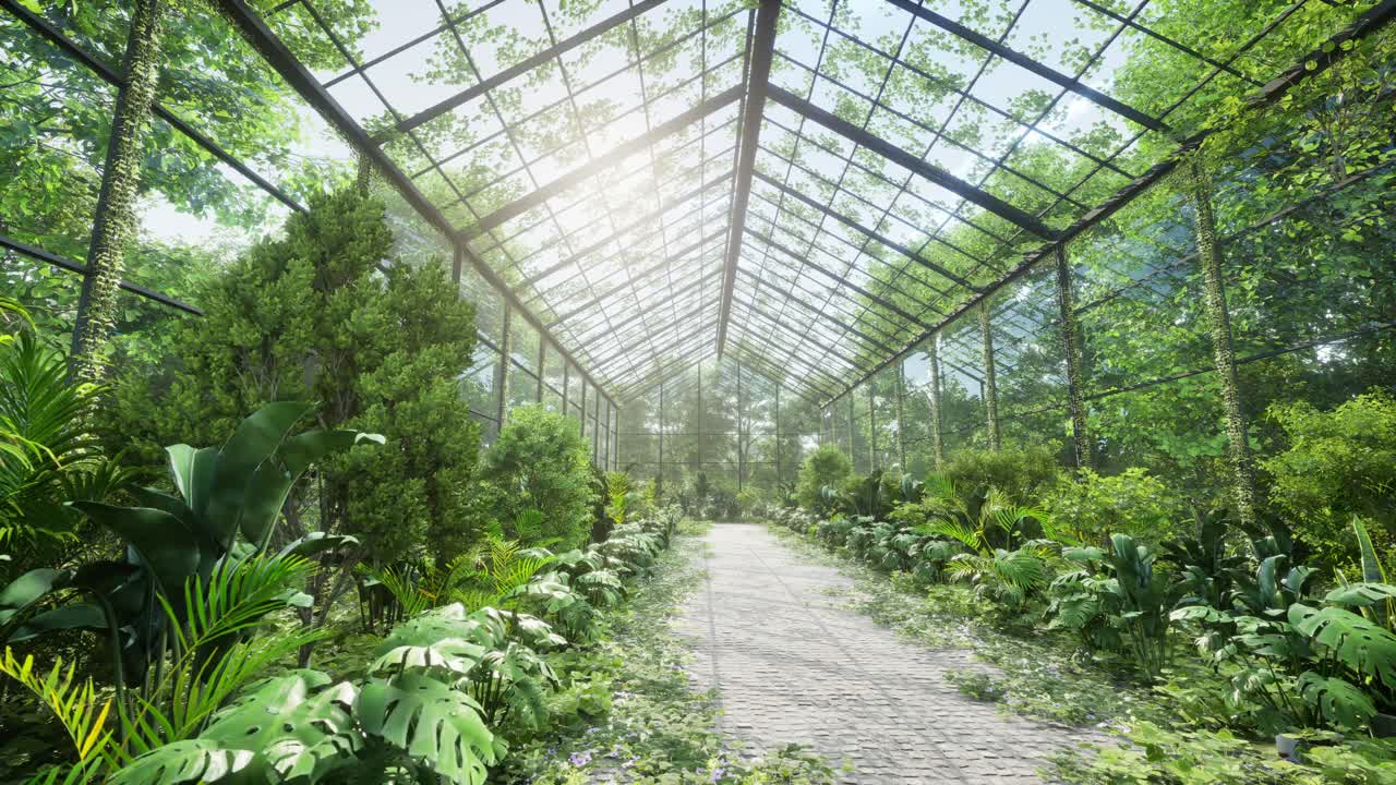植物と花のある温室