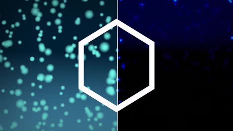 hexagonal shape animation with glowing particles over blue and black background