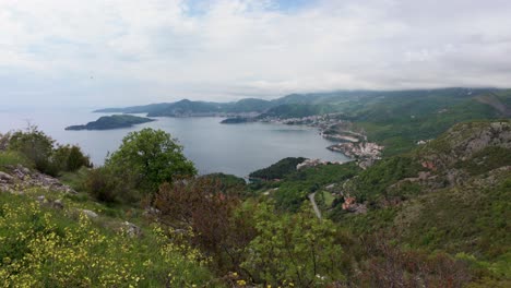 View of Adriatic coastline Montenegro high viewpoint Budva Sveti Stefan Kotor