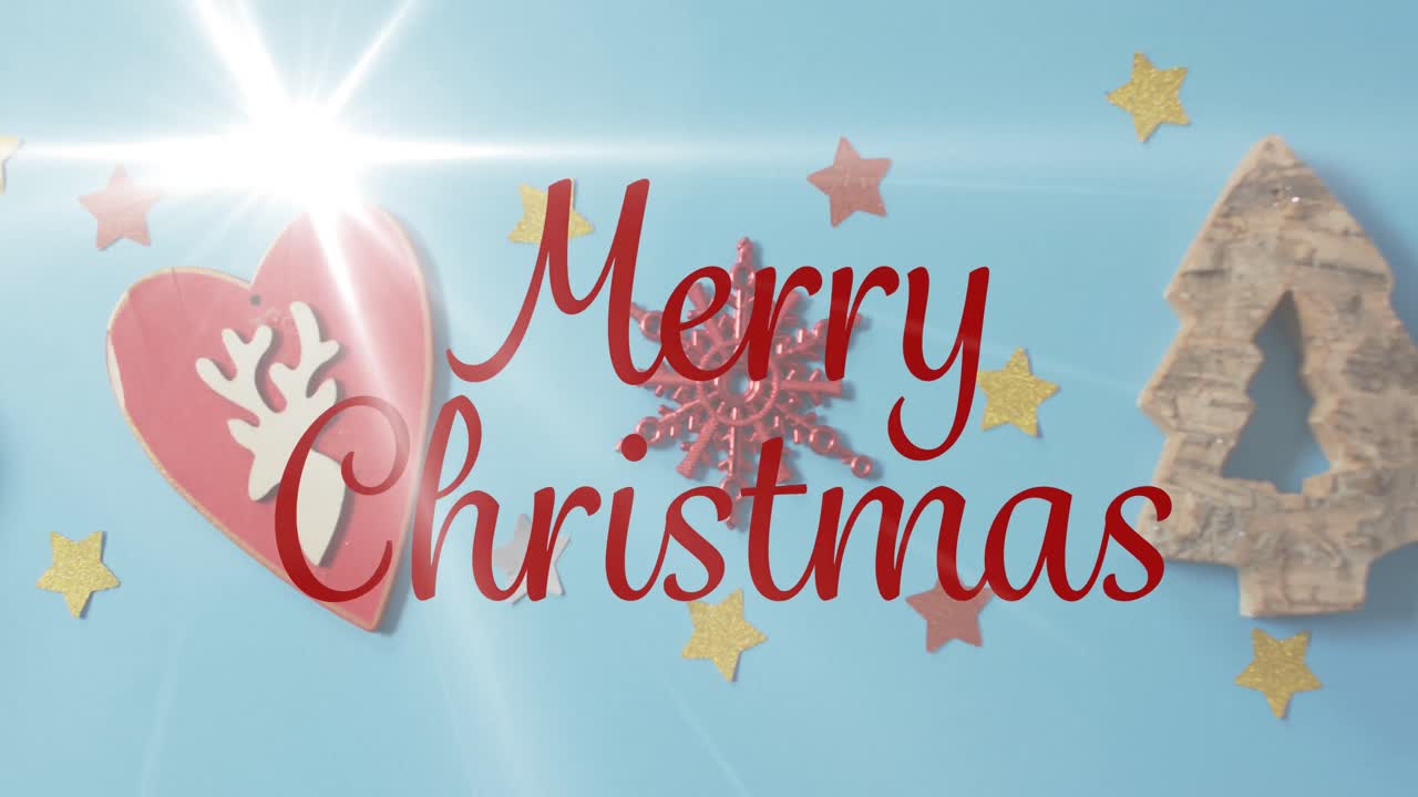 파란색 배경에 장식 된 메리 크리스마스 텍스트의 애니메이션