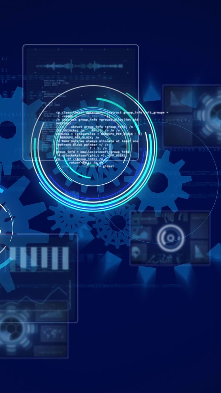 Animation of cogs spinning, scope scanning and data processing