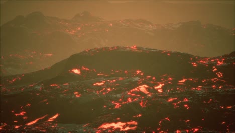 lava fields and hills at active volcano