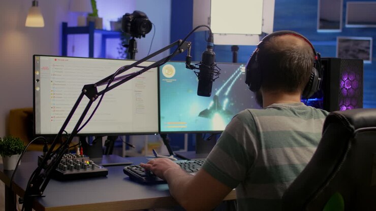 Streamer pro di esport che usa le cuffie