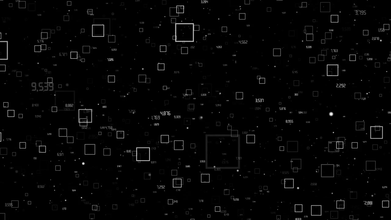 Sfondo digitale astratto con quadrati fluttuanti e numeri di dati.