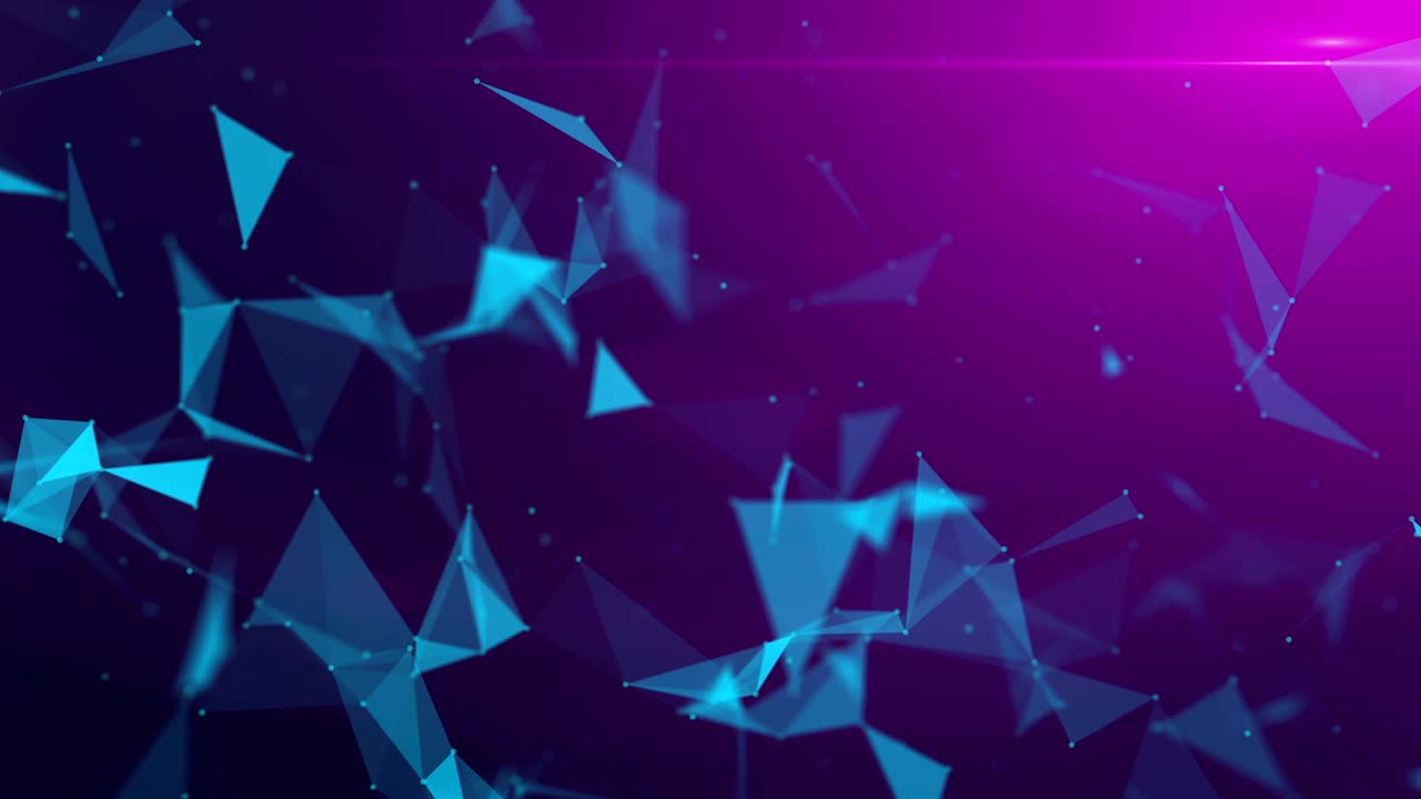 Plexus abstract blue geometrical background with moving triangle and dots.