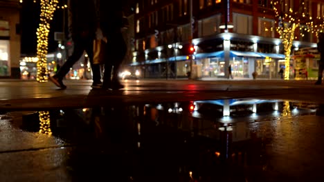 reflection of denver downtown night view on a puddle