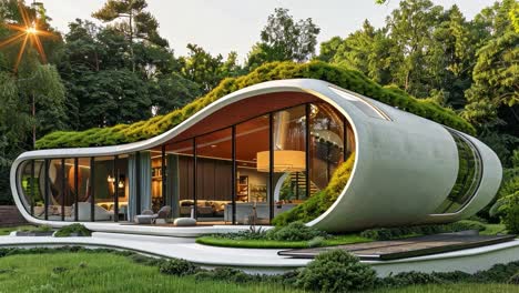 modern eco-friendly house with green roof