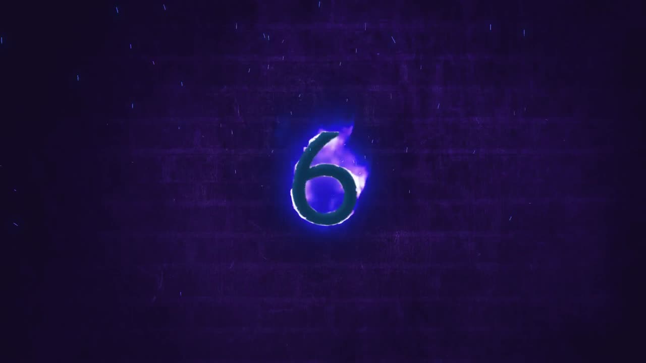 6 en llamas sobre un fondo azul