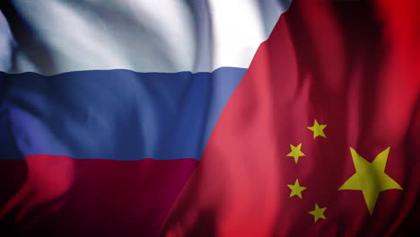 animación de agitar la bandera combinada de rusia y china