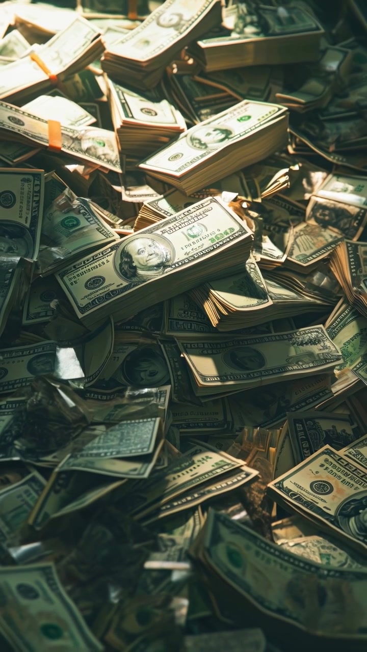 Primo piano di una grande pila di banconote da cento dollari USA