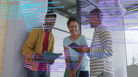 animation of data processing over diverse group of business people