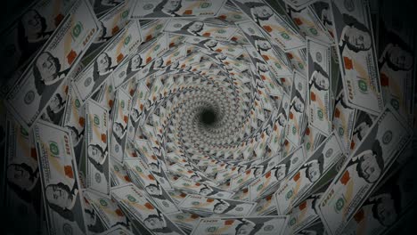 money whirlwind hundred dollar bill spiral background looped animation.