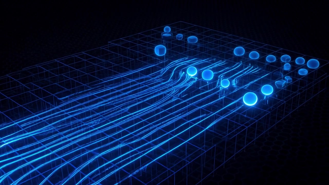 Abstract Digital Network with Glowing Data Flow