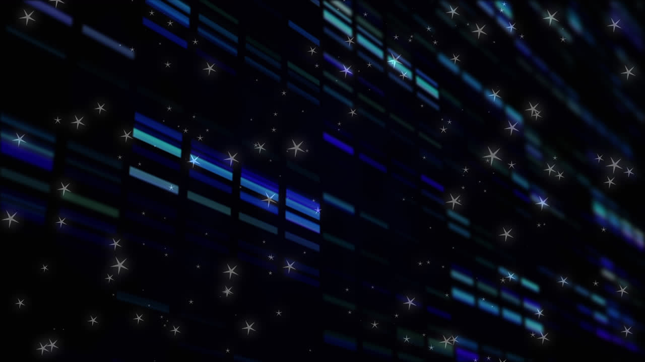 Animation of glowing rectangles and computing data processing over dark background