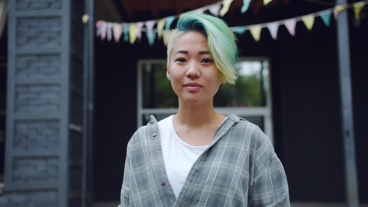 Young Woman with Colorful Hair Outdoors