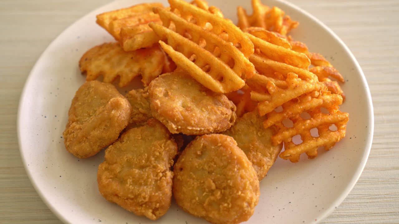 nuggets de pollo frito con patatas fritas