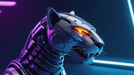 robotic panther head with neon lights