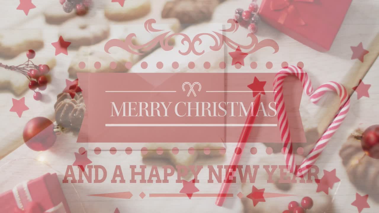 크리스마스 축하 문자의 애니메이션 크리스마스 장식 위에 텍스트