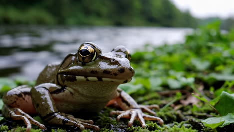 close-up of a frog by a river