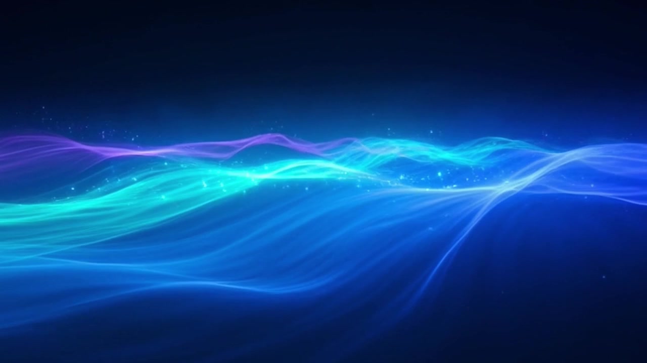 Abstract Glowing Blue and Purple Light Waves with Sparkling Particles