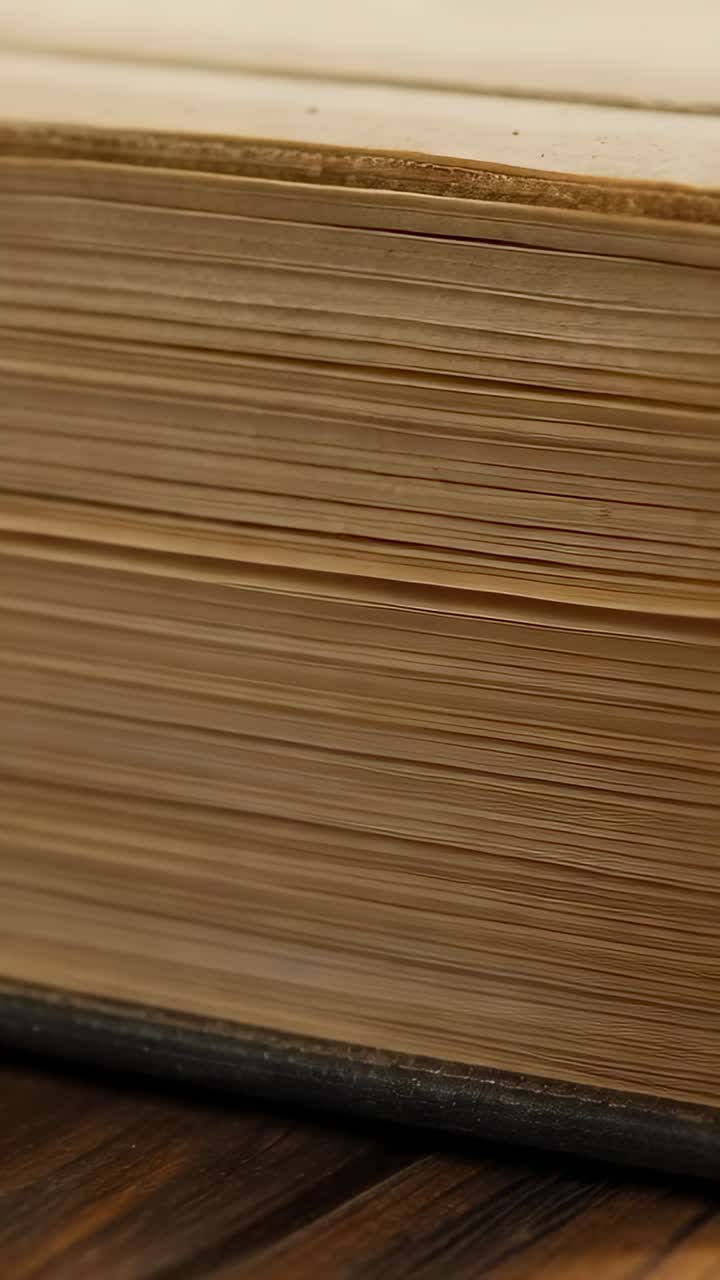 Vertical video: Sliding camera approaching page block in room, revealing top sheet mark and fibers