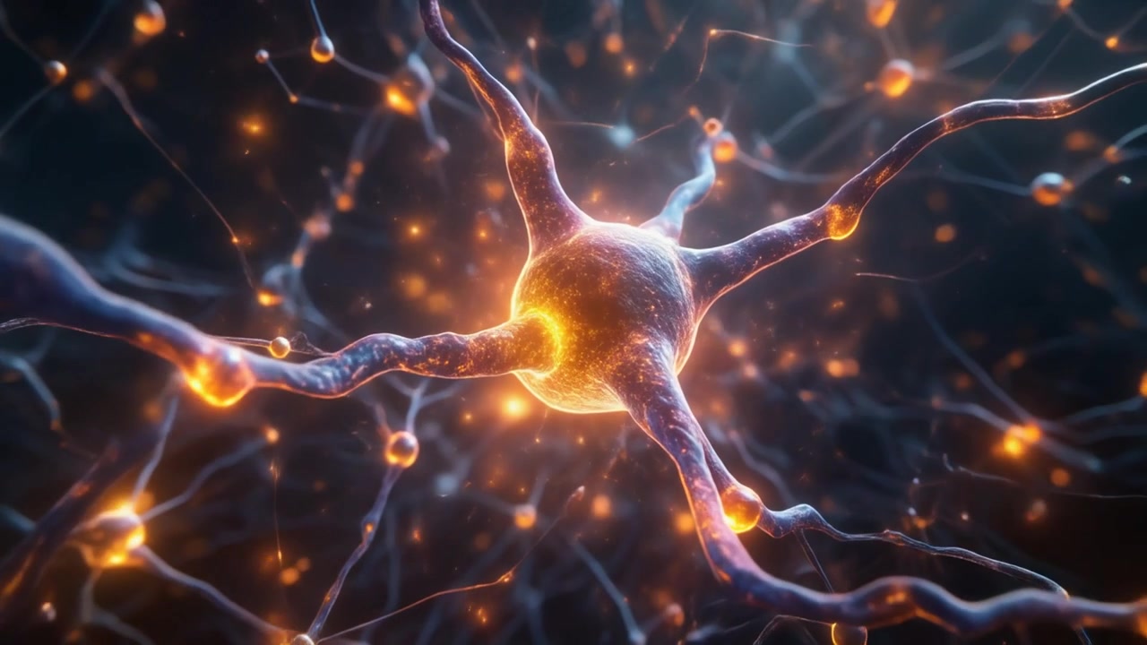 Microscopic View of Glowing Neurons and Synaptic Connections