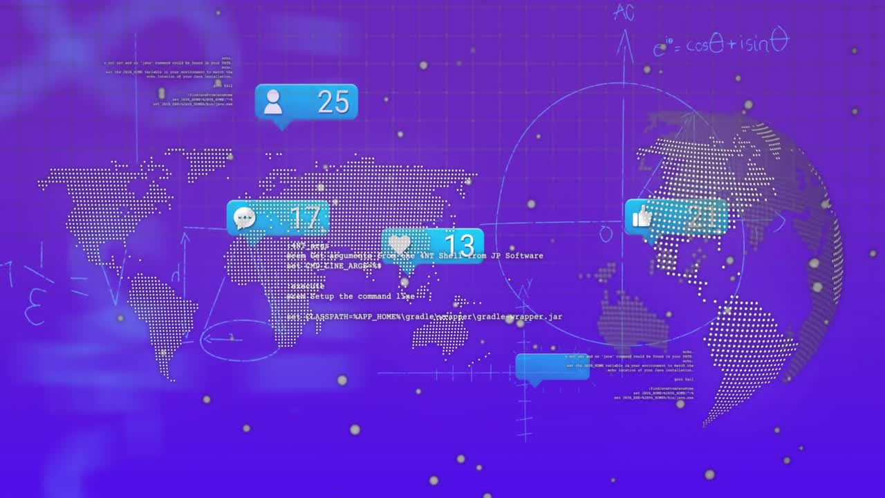 animación del procesamiento de datos sobre un fondo azul