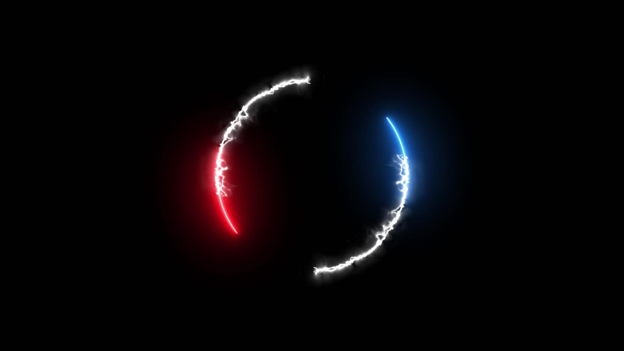 Animazione astratta di archi di luce al neon rossi e blu