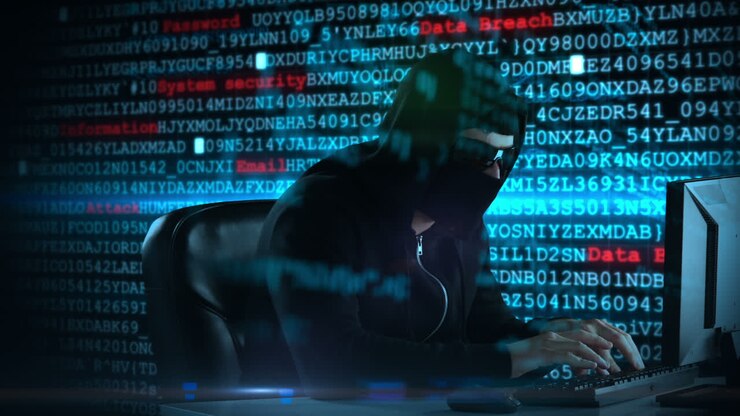 Kompositvideo af hacker, der bruger bærbar computer