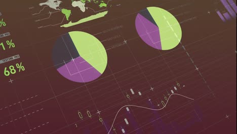 Animation-of-financial-data-processing-on-red-background